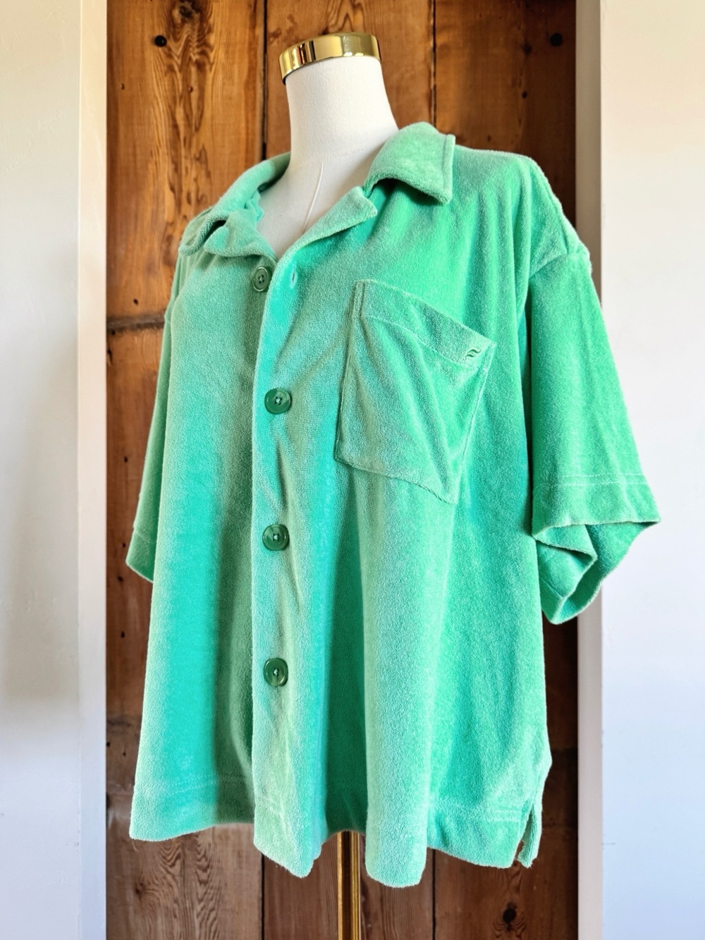 Sz XXL Fabletics Tropical Water Island Boxy Button Up Terry Cloth Tee NWOT